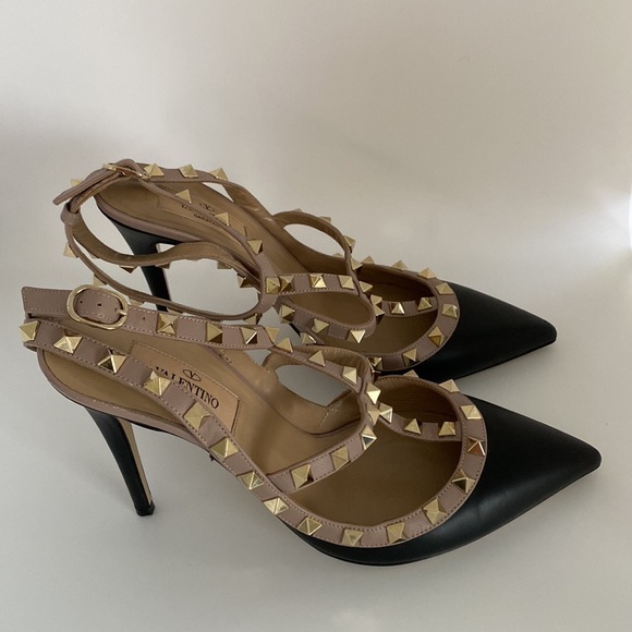 Valentino Rockstud Leather Sling Back Shoes Heels - Picture 9 of 15